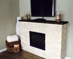 Custom Eletric Fireplace Mantle with Stone Veneer